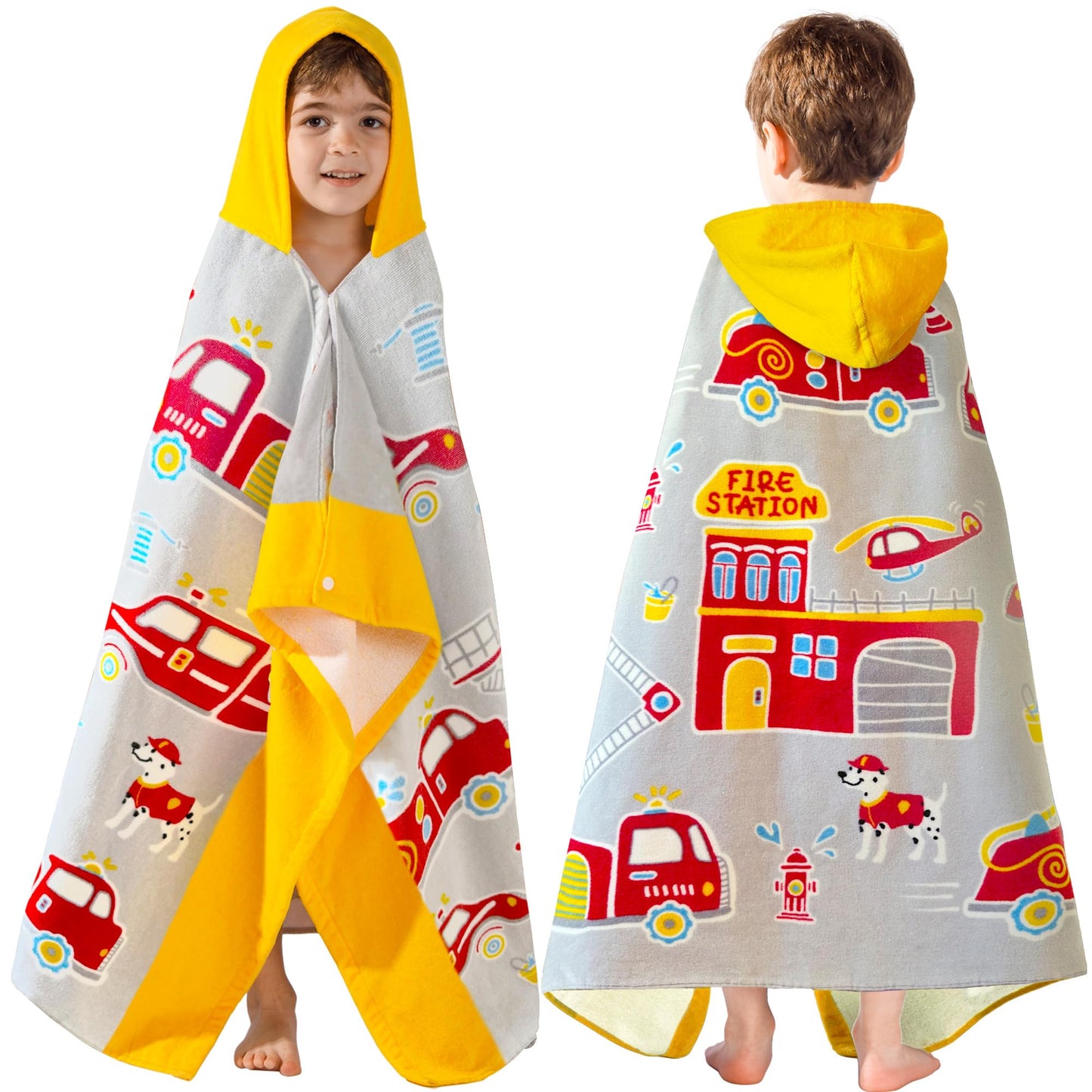 Voova & Movas Kids Beach Towels With Hood For Boys Ages 3-10 | Soft Thick Absorbent Cotton Beach | Pool | Bath Towels, Boys, Yel