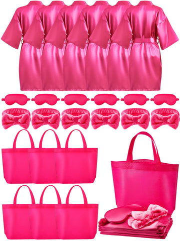 Sintuff 24 Pcs Sleepover Party Supplies For Girls 6 Spa Party Robes 6 Tote Bags 6 Headbands 6 Spa Masks(Size 10,Rose Red)