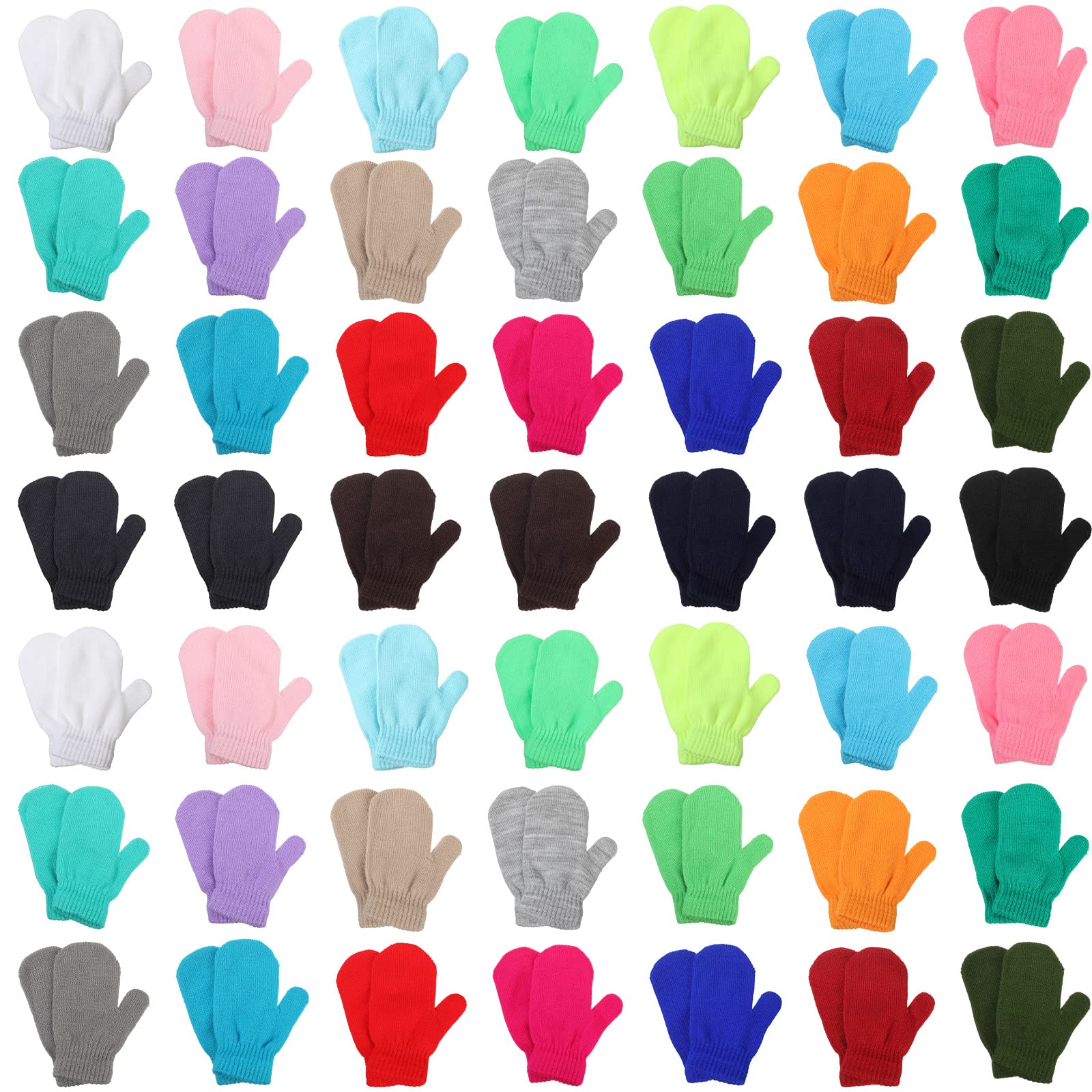 Handepo 50 Pairs Kids Winter Mittens Gloves Bulk Toddler Stretch Mittens Children Knit Gloves for Homeless Little Girl Boys(Mult