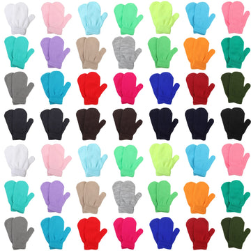 Handepo 50 Pairs Kids Winter Mittens Gloves Bulk Toddler Stretch Mittens Children Knit Gloves for Homeless Little Girl Boys(Mult