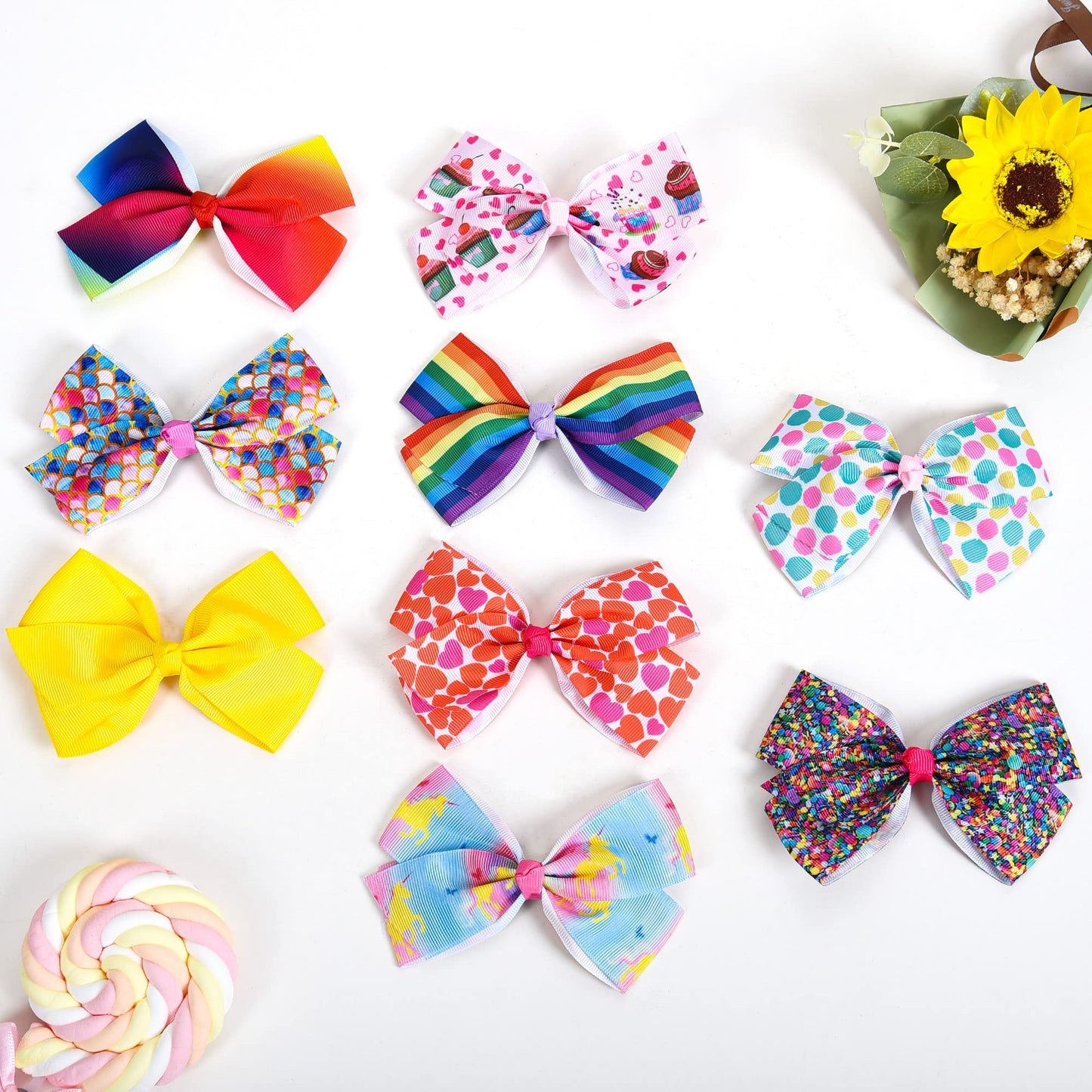 Dwenarry 5 Inch Hair Bows For Girls, Colorful Little Girls Hair Bow Rainbow Heart Grosgrain Hair Bow With Alligator Clips Hair A