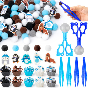 EZdhuawuse Winter Animals Sensory Bin Fillers - 267Pcs Winter Fine Motor Toys Colorful Counting Sorting Toys for Kids, Felt Pola
