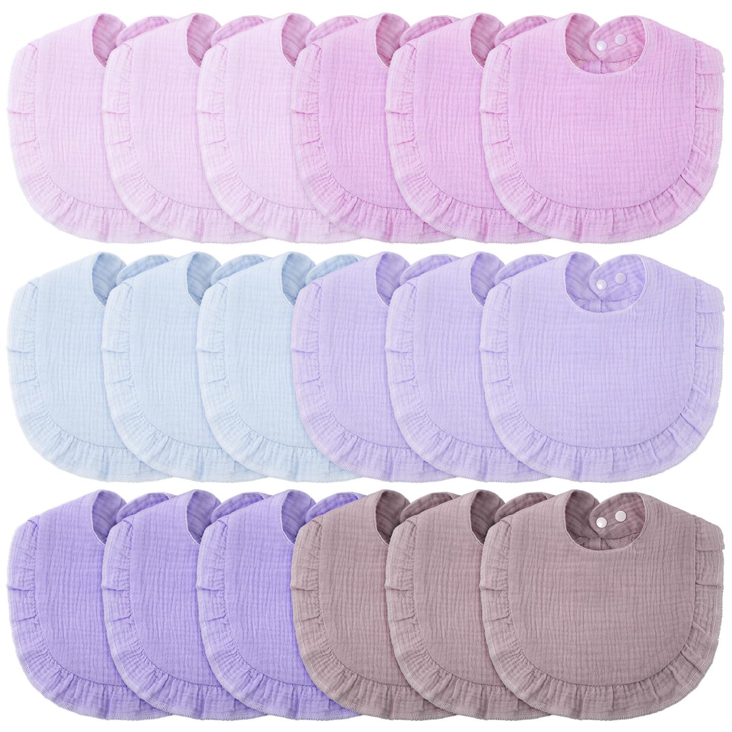 Kenning 18 Pcs Muslin Drool Baby Bibs Ruffle Absorbent Bib with Snap Button Boy Girl for Drooling Teething Infant Newborn(Purple