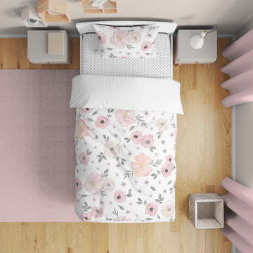 Sweet Jojo Designs Blush Pink, Grey And White Shabby Chic Watercolor Floral Girl Toddler Kid Childrens Bedding Set 5 Pieces Comf