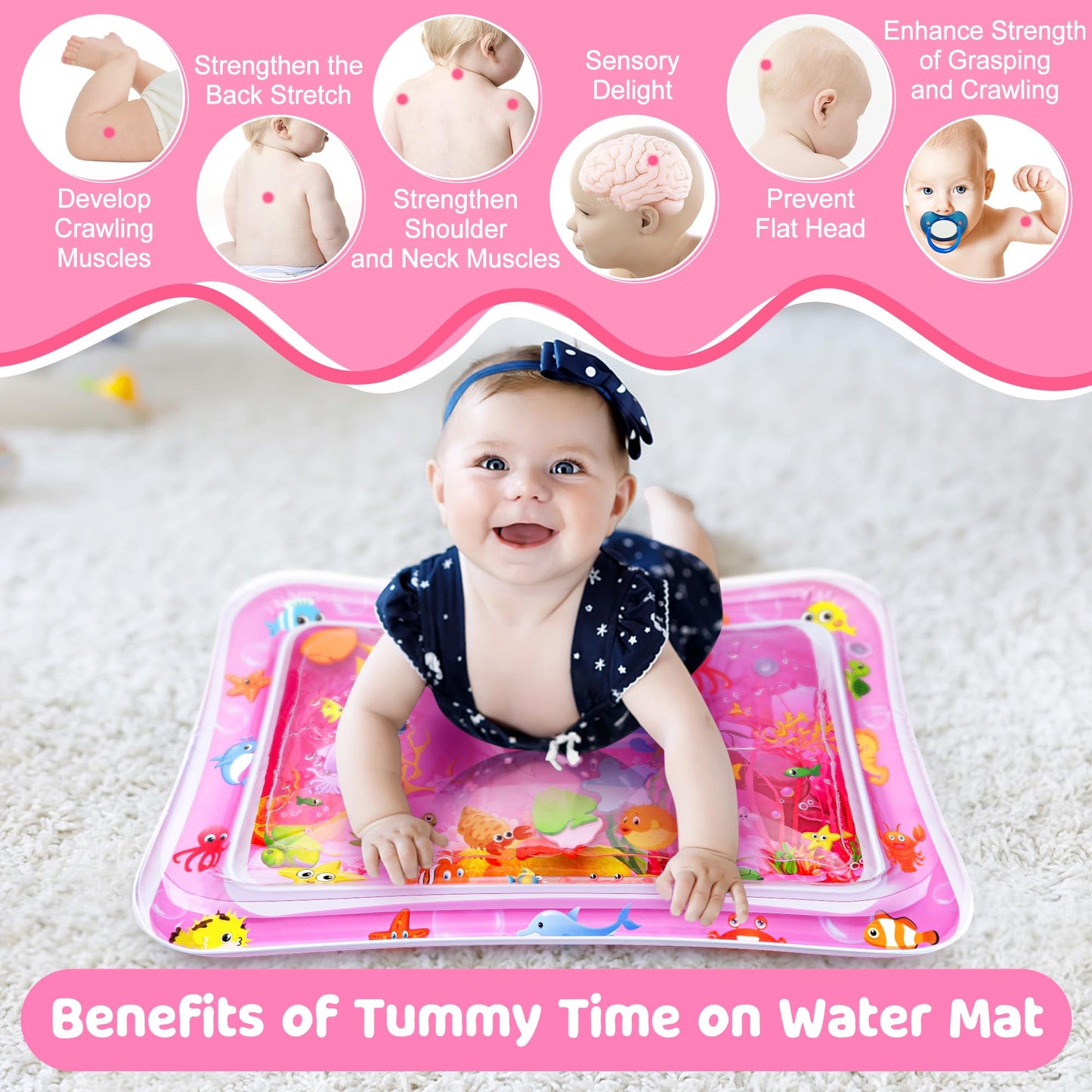 Yeeeasy Tummy Time Water Mat For Girl, Baby Girl Toys For 0, 3, 6, 9, 12 Months, Baby Girl Gifts, Develop Sensory Toys Kids' Ind