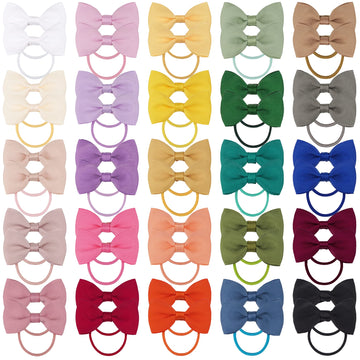 50Pcs Baby Hair Ties With Bows, 2 Inch Baby Bows Rubber Bands Hair Ties Ponytail Pigtail Holder, Hair Accessories For Infants To