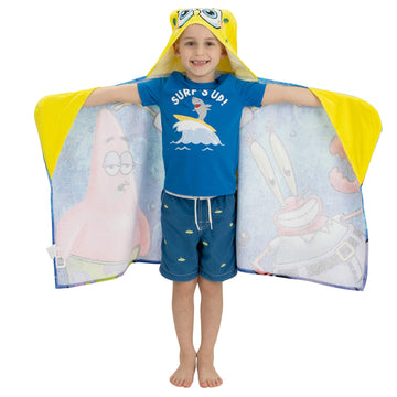Franco Kids Bath And Beach Soft Cotton Terry Hooded Towel Wrap, 24 In X 50 In, Spongebob Squarepants