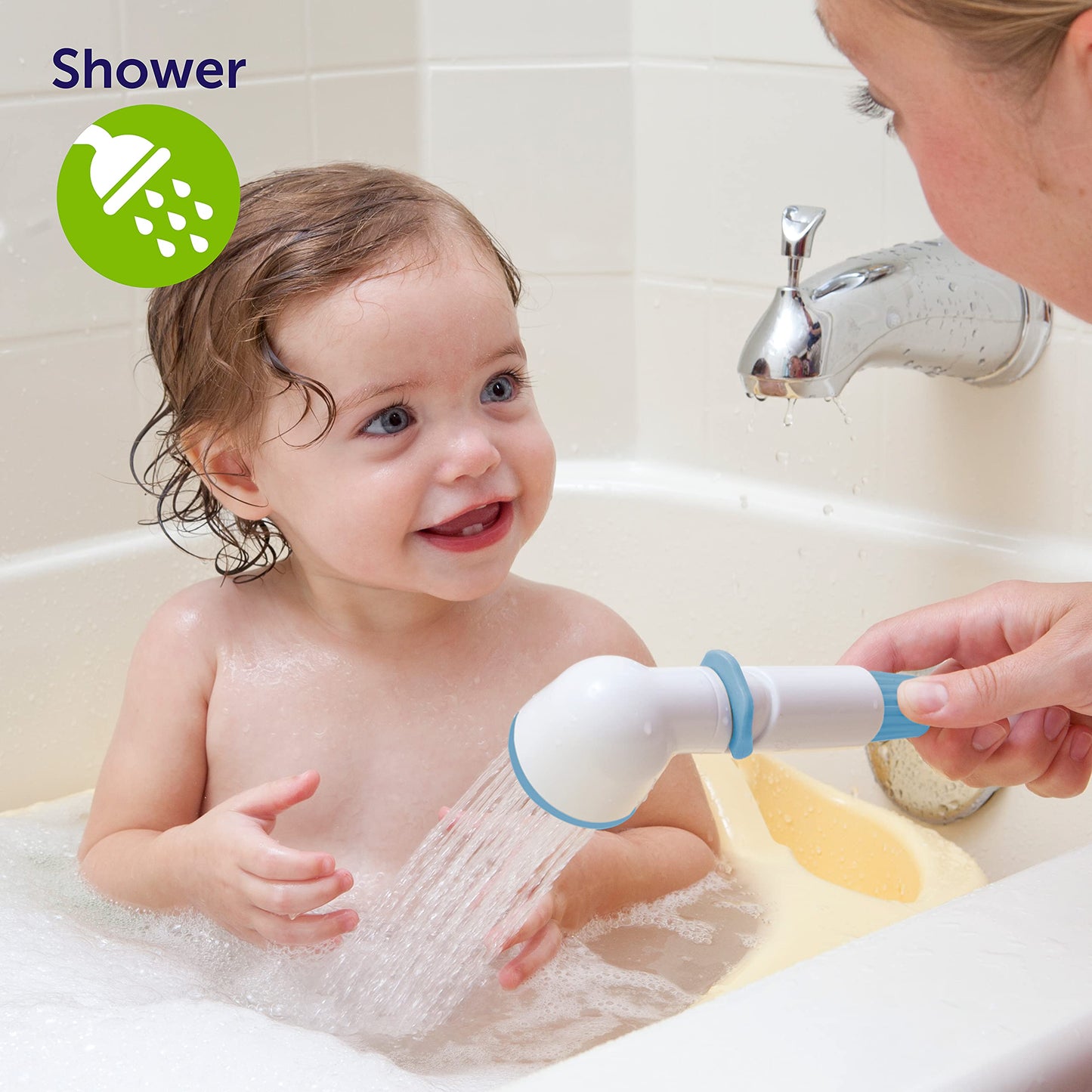 Playtex Baby 2-in-1 Shower Sprayer for Baby and Toddler Bath Time, Blue/White, 10-foot Hose
