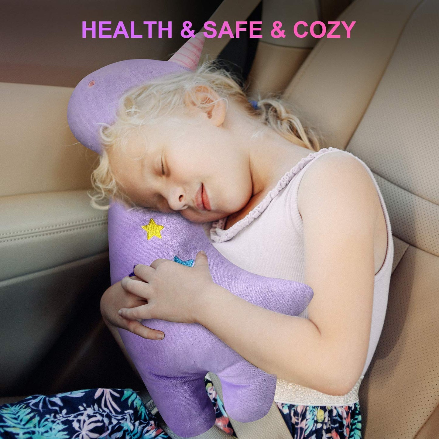 Farochy Unicorn Seat Belt Pillow Kids Cover, Vehicle Shoulder Pads, Car Seatbelt Cushion for Kids, Strap Pillows Animal Travel (