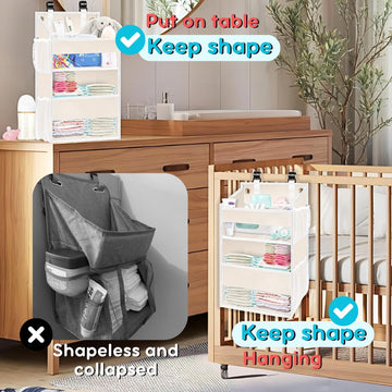 Hanging Diaper Organizer For Changing Table,Cribs,Car,Playard Or Wall & Nursery Organization-Durable 2-Tier Diaper Caddy With Me