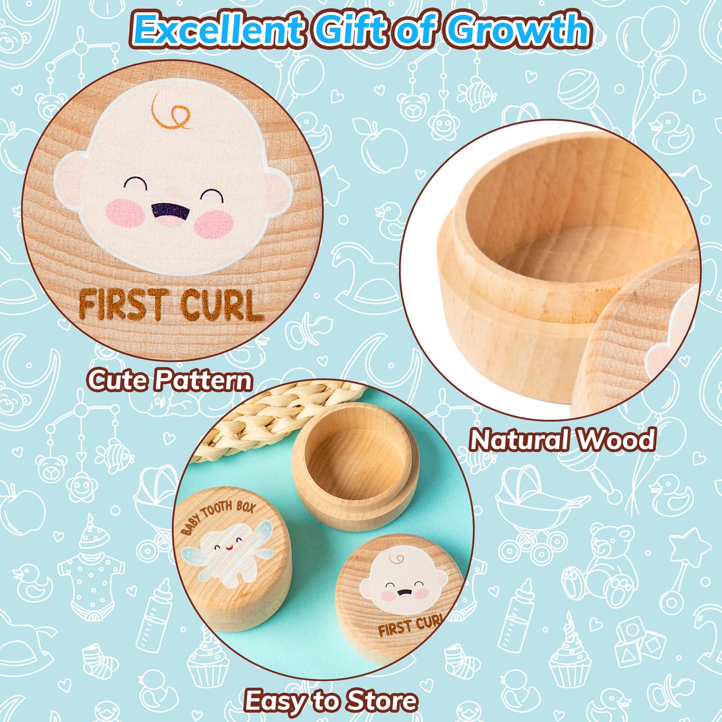 2Pcs Baby Keepsake Box For First Tooth And Curl, Wooden Tooth Fairy Box To Place Under Pillow Cute Lost Tooth First Haircut Keep