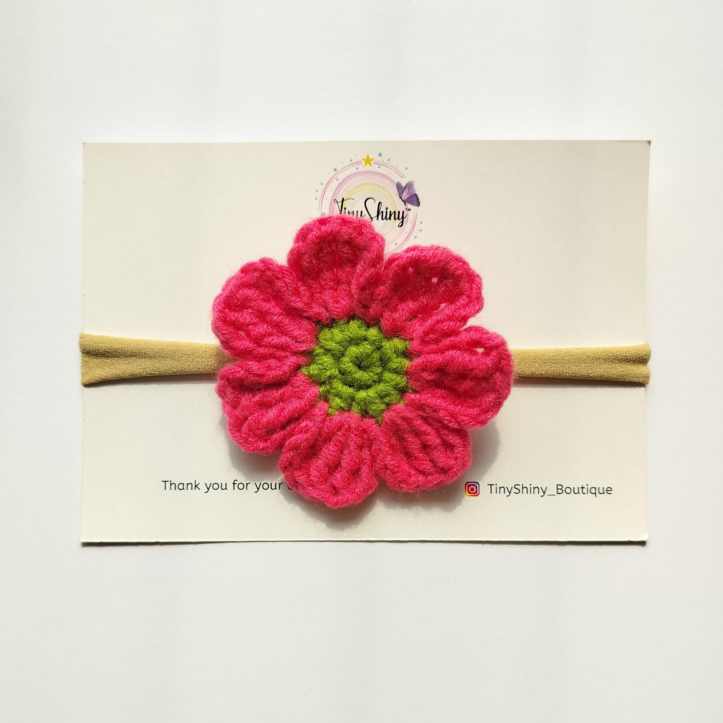 Tinyshiny_Crochet Daisy Flower Bow With Baby Soft Headband (PinkGreen)