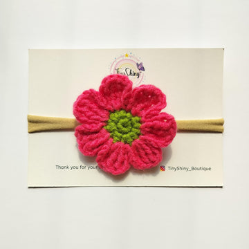 Tinyshiny_Crochet Daisy Flower Bow With Baby Soft Headband (PinkGreen)
