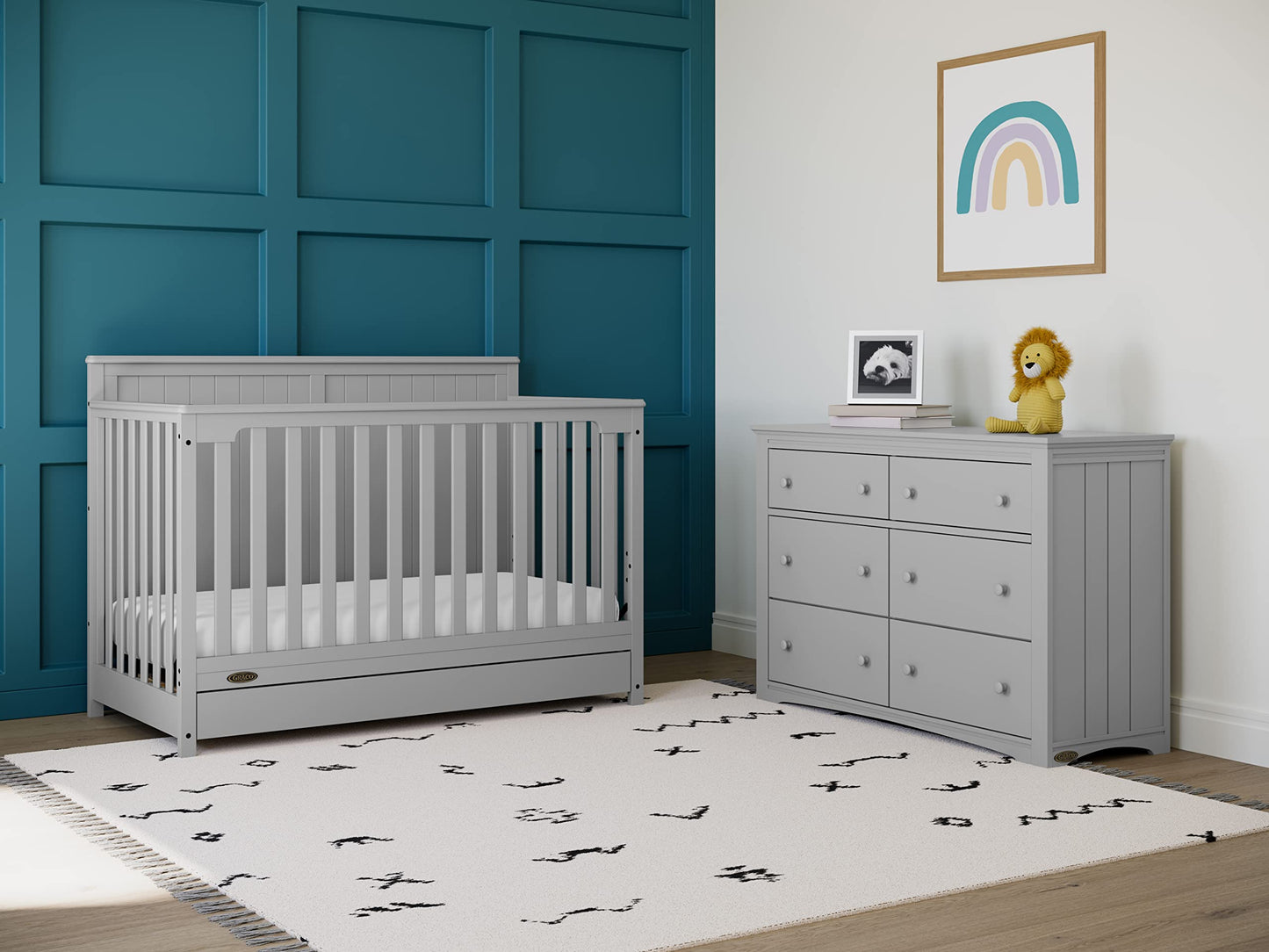 Graco Hadley 5-in-1 Convertible Crib with Drawer (Pebble Gray) - GREENGUARD Gold Certified, Crib with Drawer Combo, Full-Size Nu