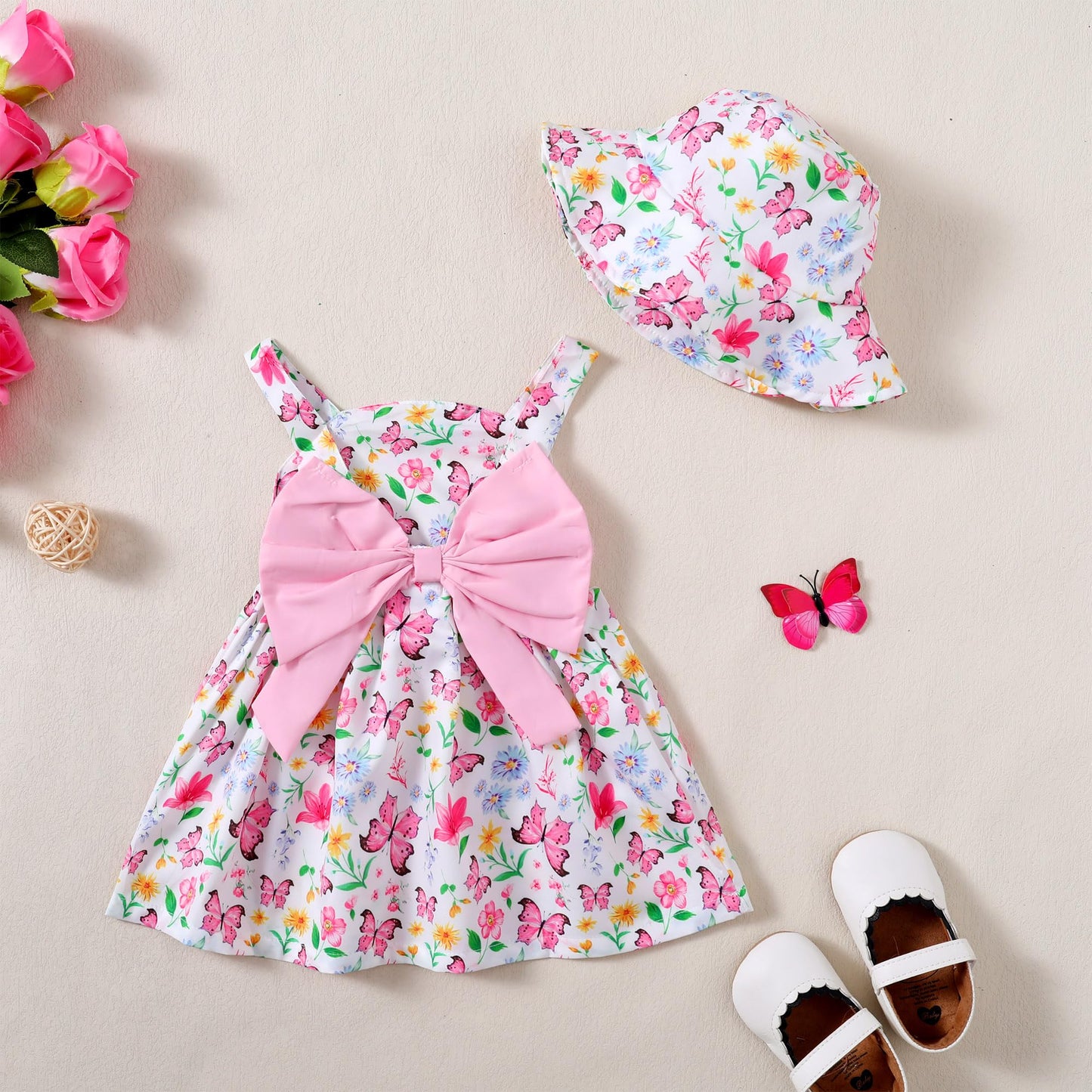 Baby Girl Dress Newborn Boho Summer Dress Halter Short Sleeve Floral Dresses Pink Baby Outfit Set Infant Clothes For Girls 0-3 M