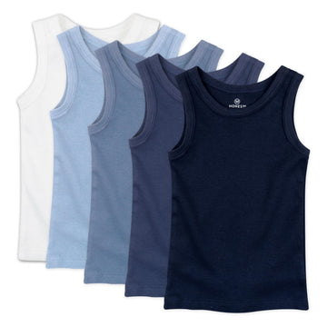 Honestbaby Sleeveless Muscle T-Shirts 100% Organic Cotton For Infant Baby And Toddler Boys, Girls, 5-Pack Ombre Blues, 3-6 Month