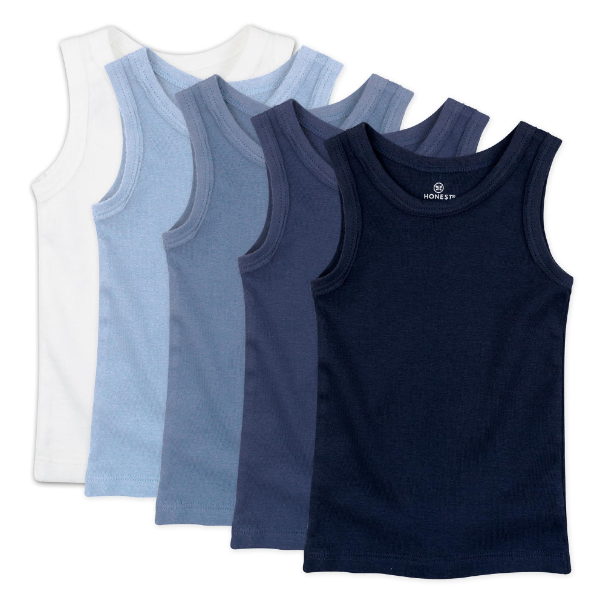 Honestbaby Sleeveless Muscle T-Shirts 100% Organic Cotton For Infant Baby And Toddler Boys, Girls, 5-Pack Ombre Blues, 6-9 Month