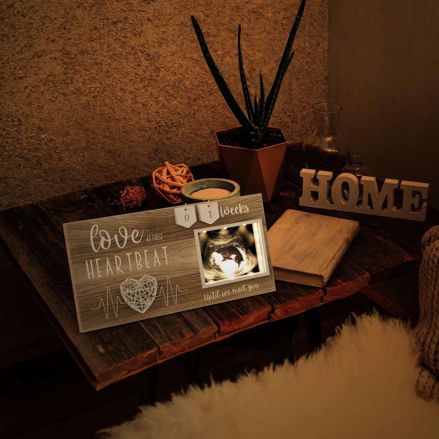 Led Illuminated Baby Sonogram Picture Frame - Countdown Weeks Feature, 4'X3' Ultrasound Photo For Pregnancy Announcements, Gen