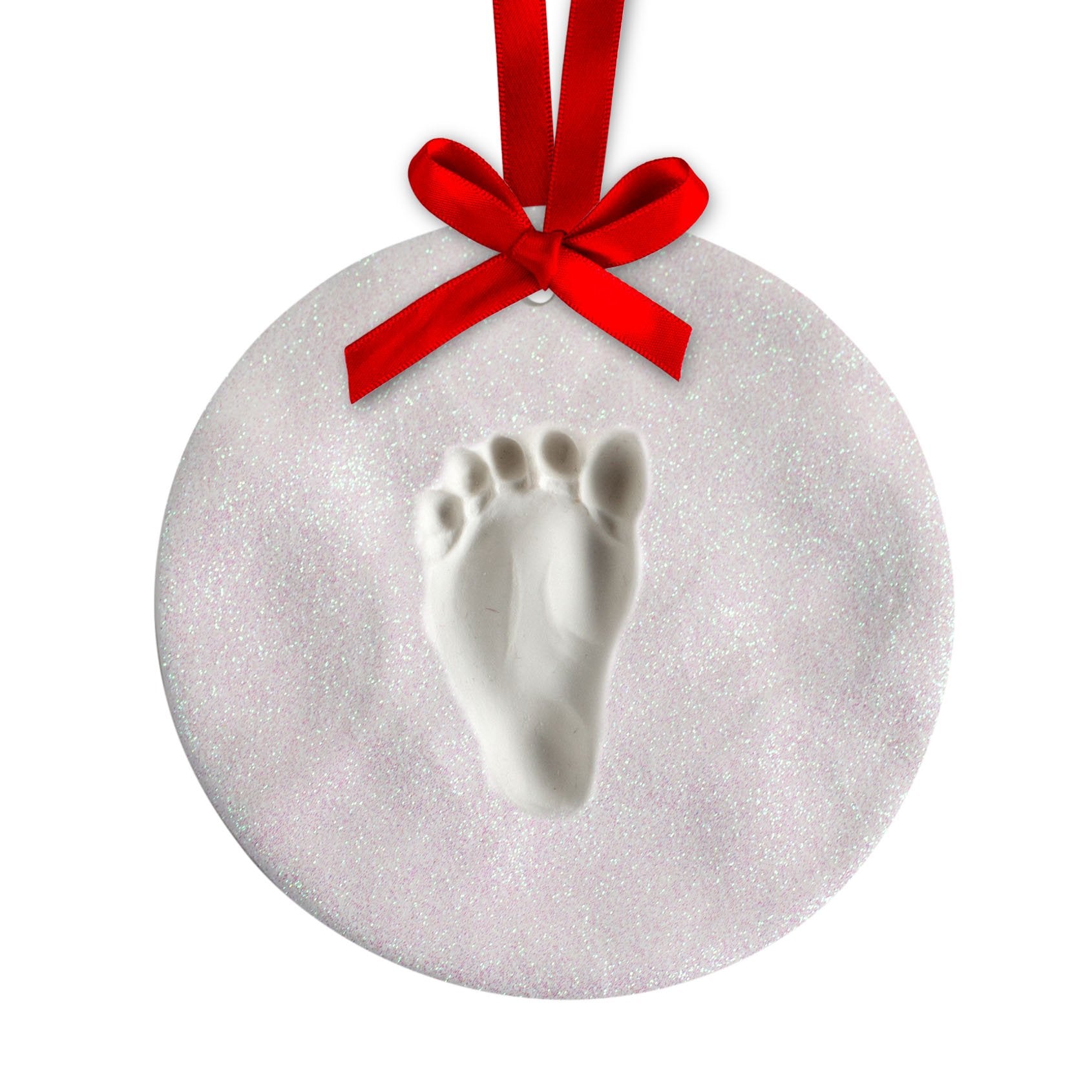 Tiny Ideas Glitter Babyprints Ornament, Babys First Christmas Holiday Keepsake, Newborn Handprint or Footprint Clay Kit, Easy N