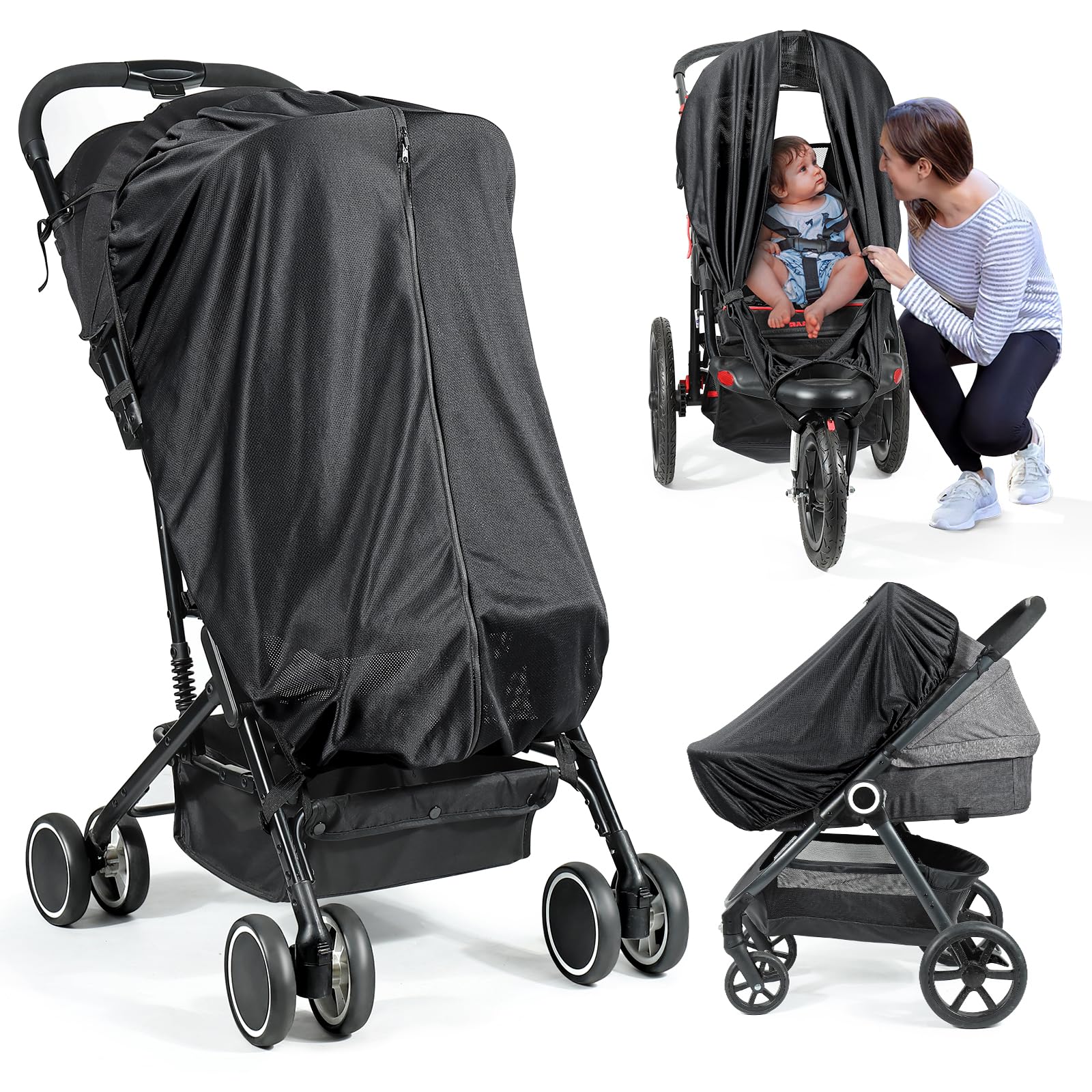 Orzbow Stroller Sun Shade, Universal Sun Shade for Stroller with Two-Way Zip, Breathable Baby Sun Shade Cover Blocks 95% UV (UPF
