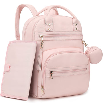 Rosegin Leather Baby Diaper Bag Backpack With Portable Travel Changing Pad Girl Boy, Large Dad Pink Diaper Bags Pacifier Case St