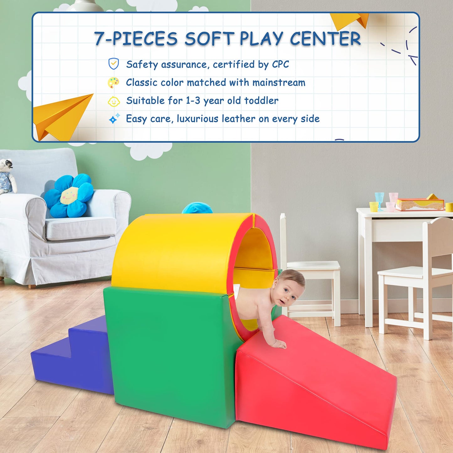 Tolead Tunnel/Ramps Foam Climber, Climb & Crawl Foam Activity Play Set For Toddlers And Kids, Safe Indoor Crawling Gym Equipment