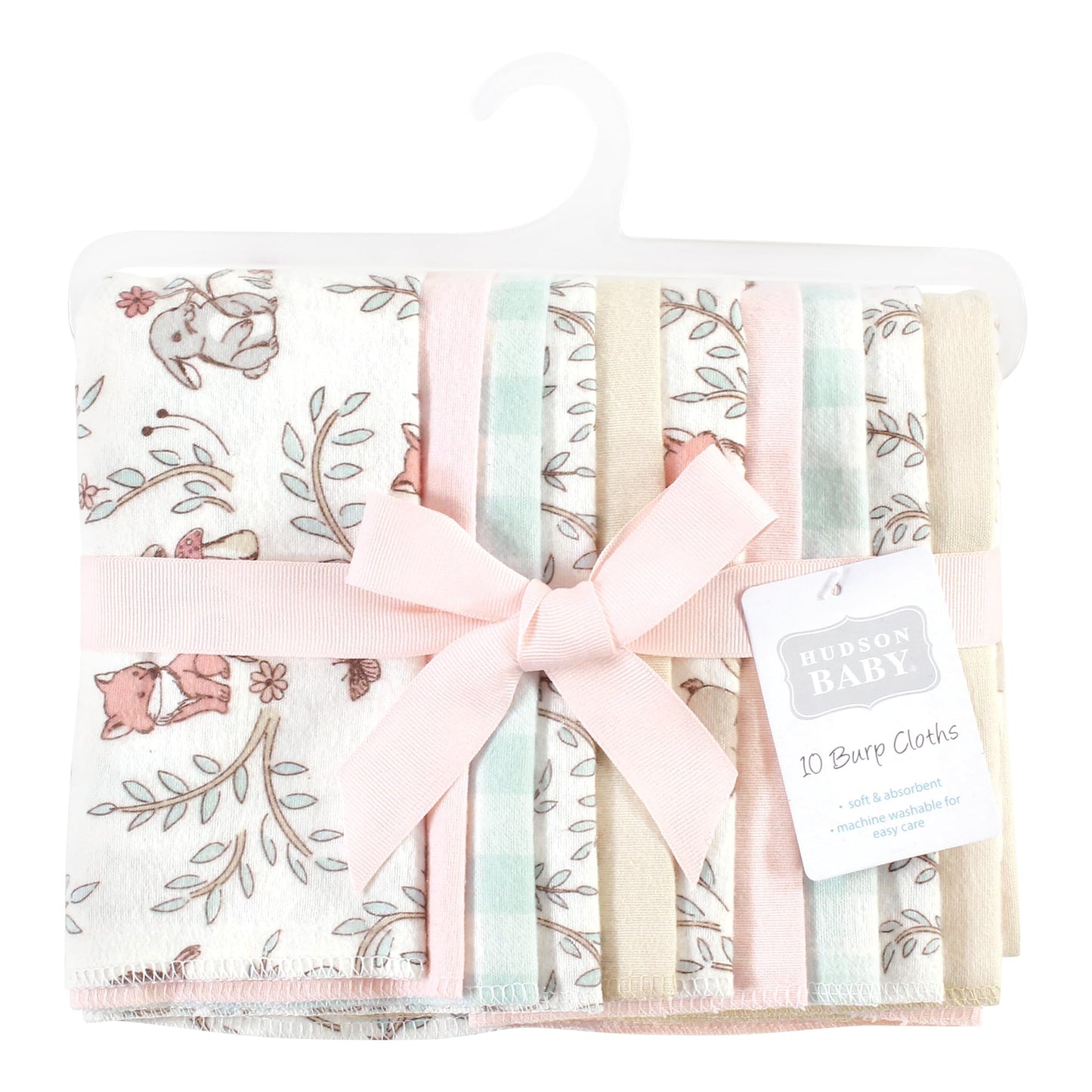 Hudson Baby Unisex Baby Cotton Flannel Burp Cloths 10-Pack, Girl Woodland Pals, One Size
