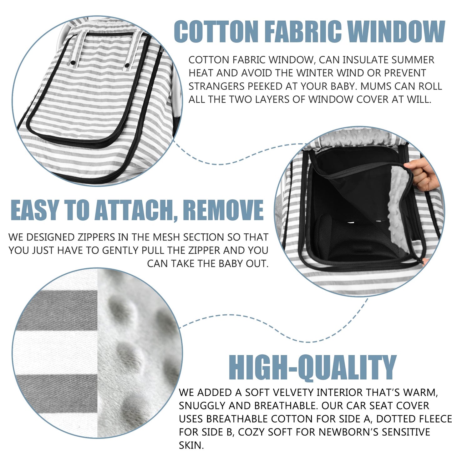 Car Seat Covers For Babies,Baby Car Seat Cover For Boys Girls,Windproof Infant Carseat Cover,Kick-Proof Car Seat Canopy With Bre