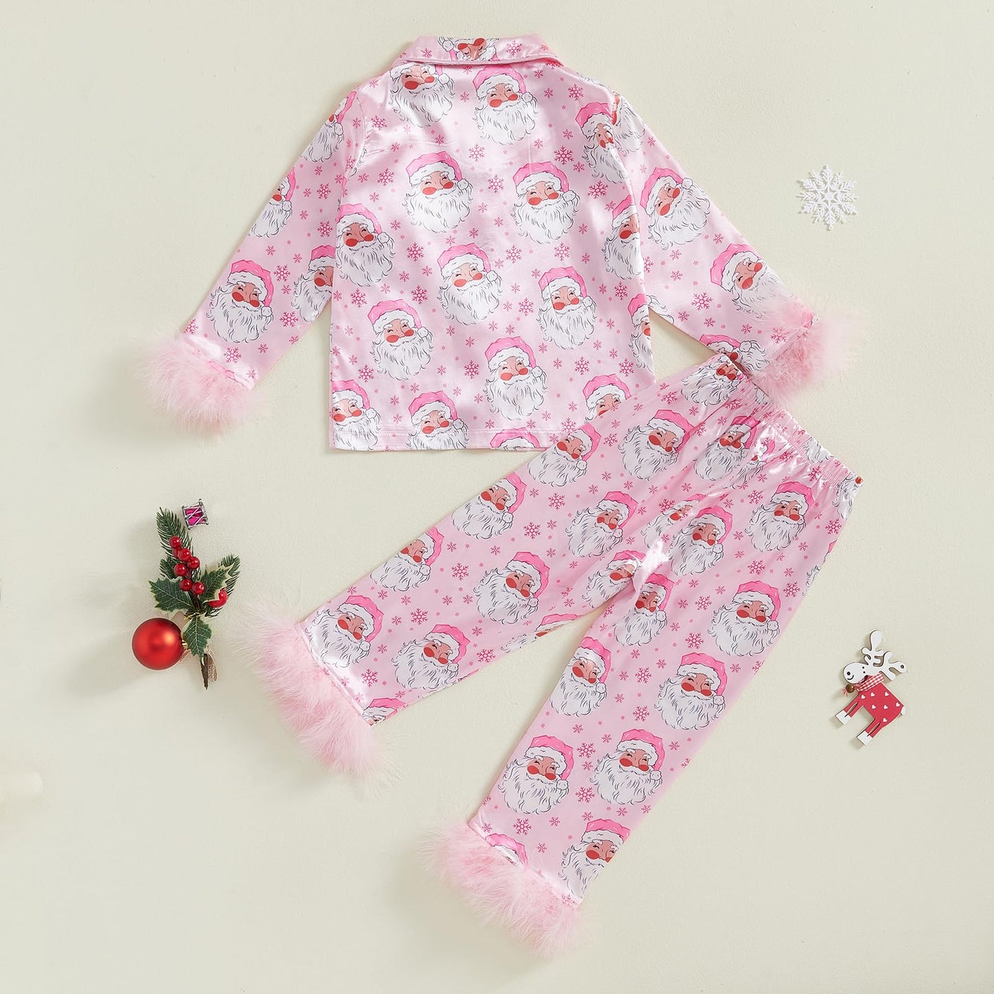 Afunbaby Toddler Baby Girl Boy Silk Satin Pajamas Set Button Down Pjs Kids Long Sleeve Shirt Pants Christmas Pjs Sleepwear (Furr
