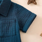 Baby Boys Clothes Set Toddler Infant Boys Button-Down Shirt Tops + Cotton Gauze Shorts Summer Outfit 2Pcs With Pockets (Navy Blu