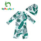 Upandfast Baby/Toddler One Piece Zip Sunsuits With Sun Hat Upf 50+ Sun Protection Infant Beach Swimsuit (Leaf, 6-9 Months)