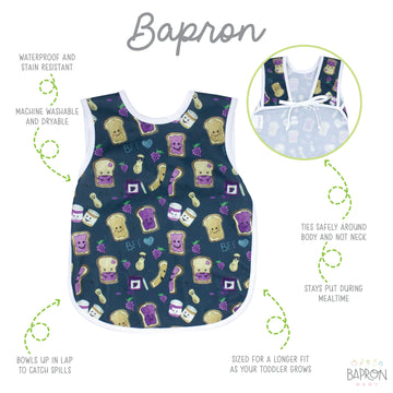 Bapronbaby Pbj Pals Bapron - No Neck Tie Safer Bib For Baby & Toddler - Soft Waterproof Stain Resistant - Machine Washable - Sz