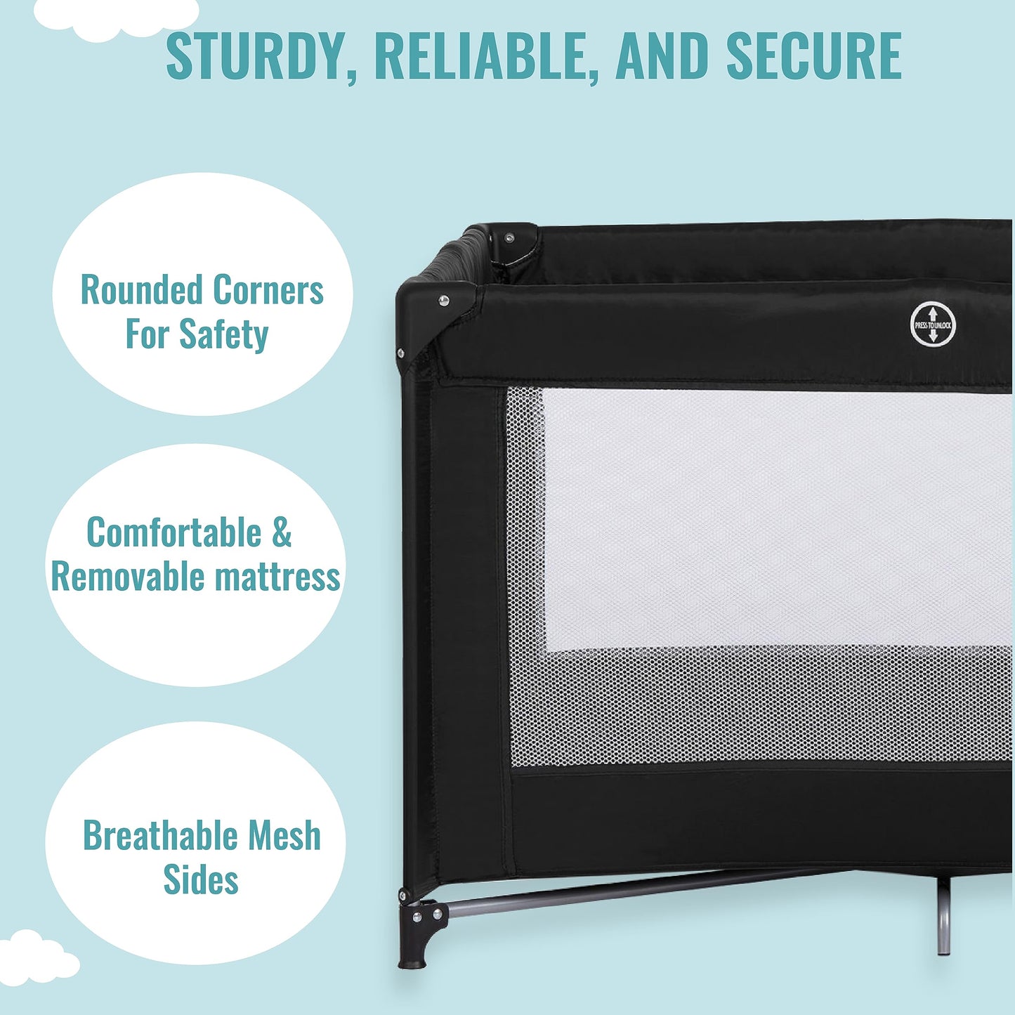 Dream On Me Nest Portable Playard In Black With Carrybag An Shoulder Strap, Lightweight, Packable And Easy Setup Baby Playard, B