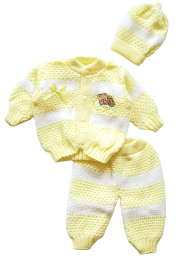 Abelito Newborn Baby Boy'S Girl'S Unisex Warm Winter 3 Pieces Crochet Set (Yellow)