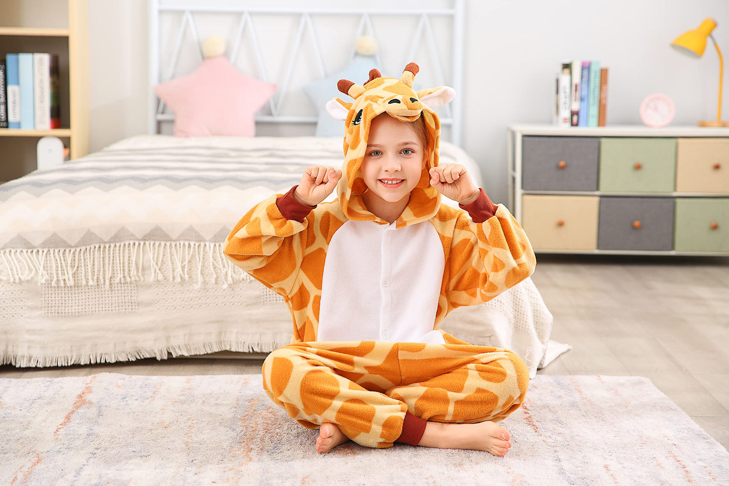 Canasour Giraffe Onesie Kids Animal Halloween Cosplay Costume For 6-8 Years Girls Unisex Outfuit One Piece Hooded Soft Pajamas P