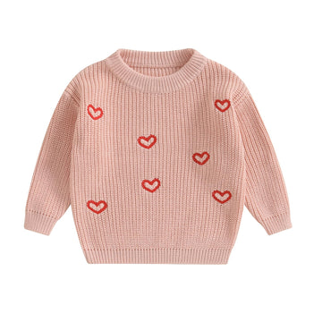 Baby Girl Valentines Day Outfit Love Heart Sweet Long Sleeve Sweater Tshirt Crewneck Tops Fall Winter Clothes (F-Pink, 2-3 Years