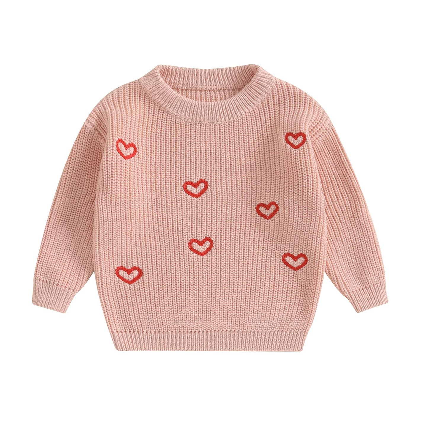 Baby Girl Valentines Day Outfit Love Heart Sweet Long Sleeve Sweater Tshirt Crewneck Tops Fall Winter Clothes (F-Pink, 9-12 Mont