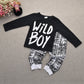 Newborn Baby Boys Clothes Wild Boy Letter Print T-Shirt Tops And Pants Outfits Set Autumn Winter(01 Black,12-18 Months)