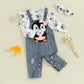 Valentines Day Baby Girl Outfit Newborn Girl Romper Long Sleeve Onesie And Bear Denim Overalls Fall Winter Clothes(A-White Pengu