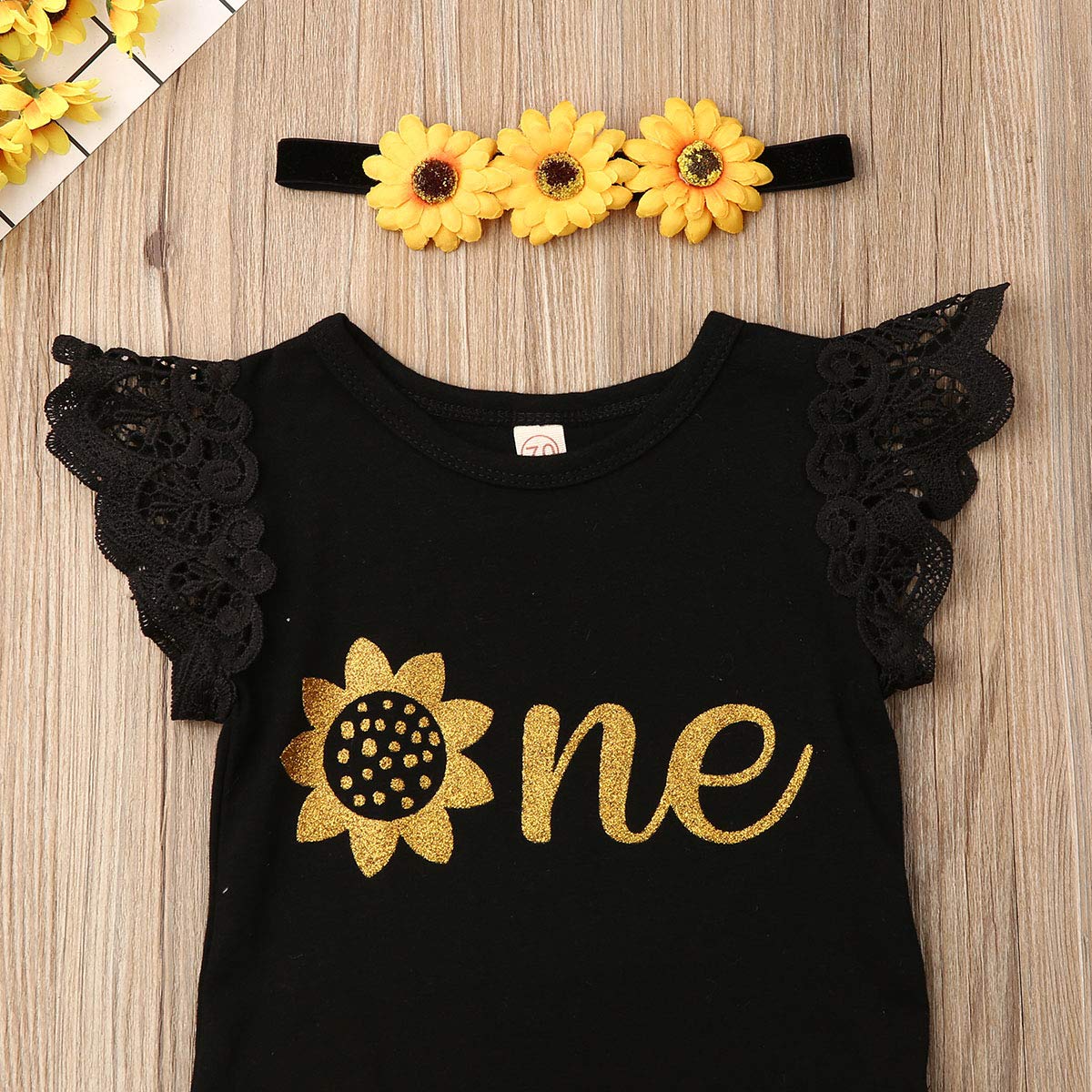 Ma&Baby Newborn Girls 1St Birthday Outfit Ruffled Floral One Romper Yellow Tutu Skirt Dress First Birthday Girl Outfit (Black+Ye