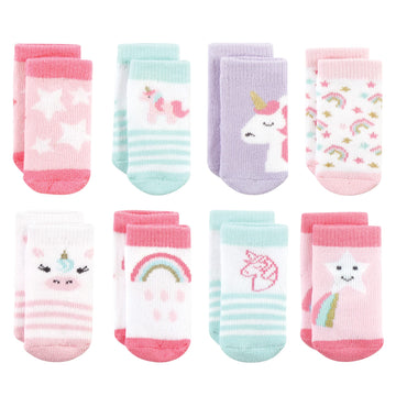 Hudson Baby Unisex Baby Cotton Rich Newborn And Terry Socks, Multicolor Unicorn, 6-12 Months