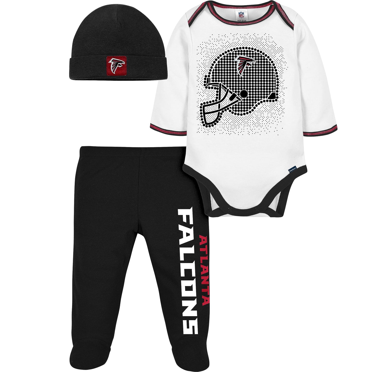 Gerber Nfl Baby Boys' 3Pc Bodysuit, Footed Pant, & Cap Set, Atlanta Falcons, 3-6 Months
