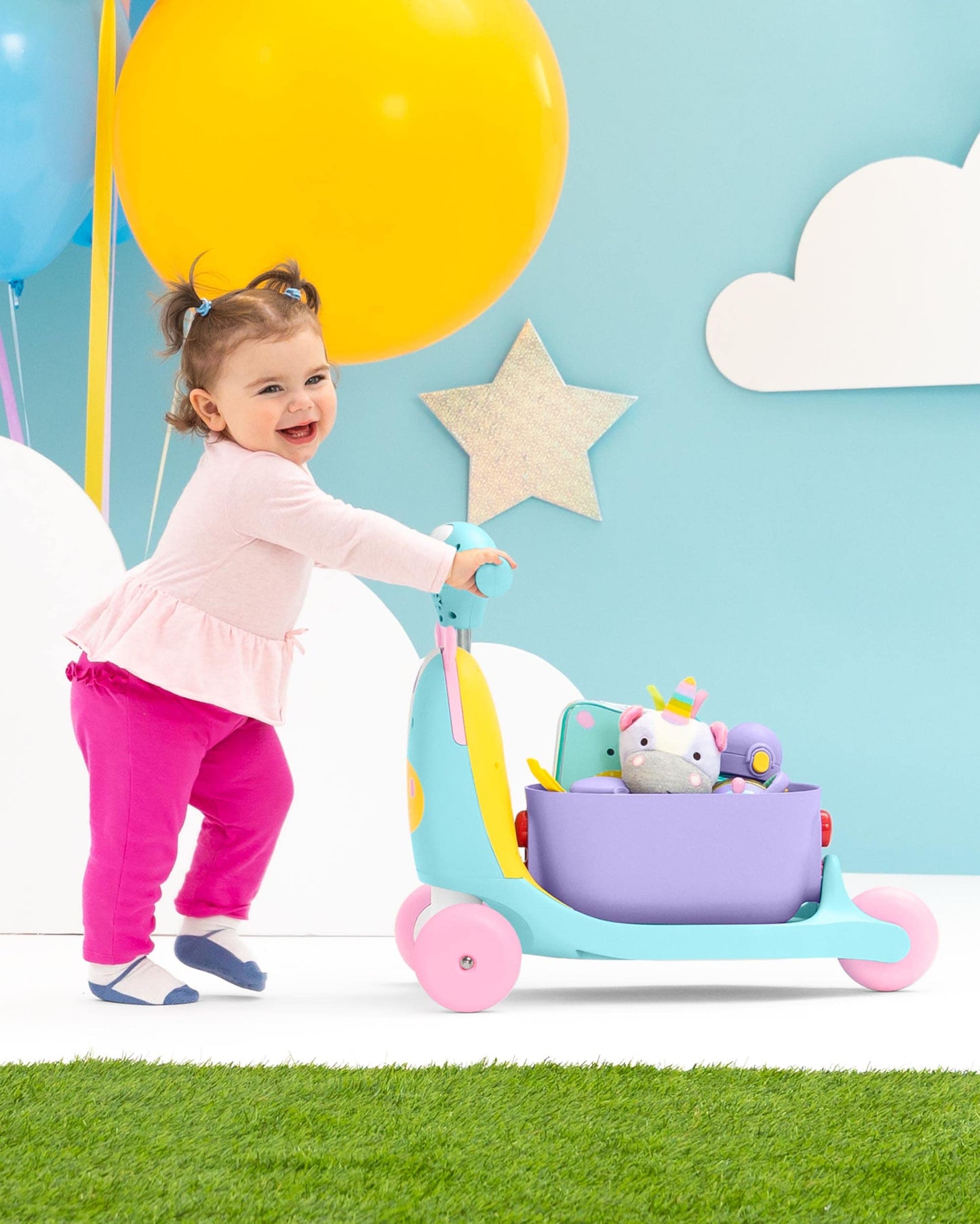 Skip Hop 3-In-1 Baby Activity Push Walker To Toddler Scooter, Zoo Unicorn