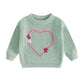 Nokpsedcb Baby Girl Cute Long Sleeve Heart Flowers Embroidery Oversized Sweater Toddler Valentine Outfit (Green, 18-24 Months)