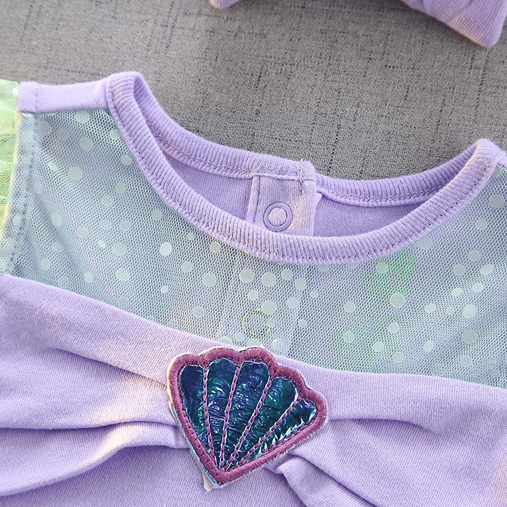 Dressy Daisy Baby Girls Princess Mermaid Dress Onesie Bodysuit Romper Halloween Costume With Headband Size 6-9 Months Purple 214