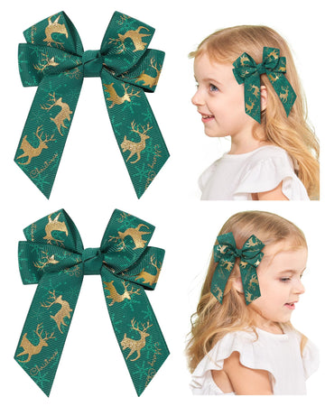 doboi 2 Pcs Christmas Hair Bows for Girls Handmade Toddler Bows with Alligator Clips 3.3 Inches Christmas bows Glitter Hair Acce