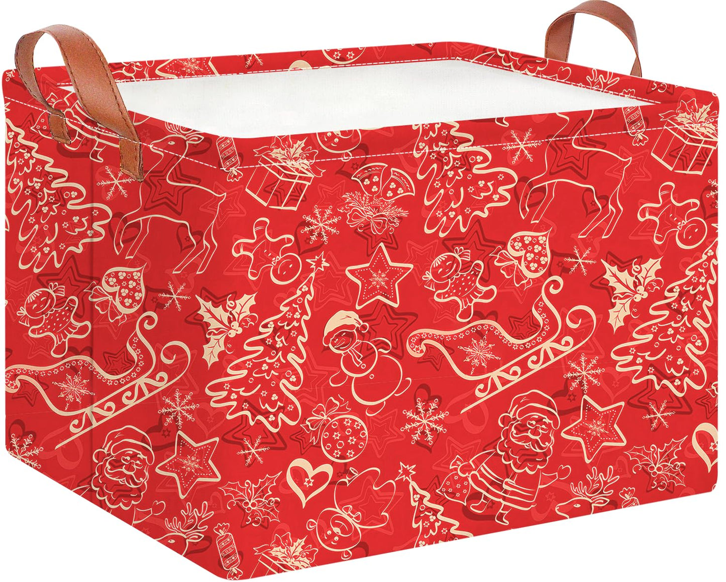 CLOCOR Rectangular Storage Basket Empty,Gift Basket,Waterproof Storage Bin with Handles,Room Decor(Red Christmas)