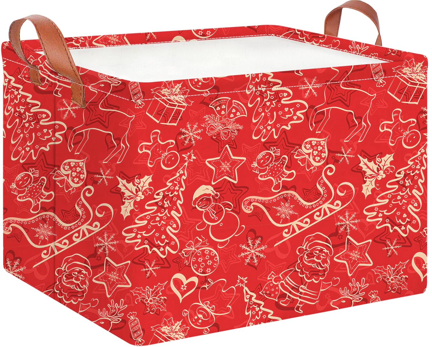 CLOCOR Rectangular Storage Basket Empty,Gift Basket,Waterproof Storage Bin with Handles,Room Decor(Red Christmas)