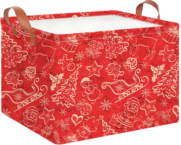 CLOCOR Rectangular Storage Basket Empty,Gift Basket,Waterproof Storage Bin with Handles,Room Decor(Red Christmas)
