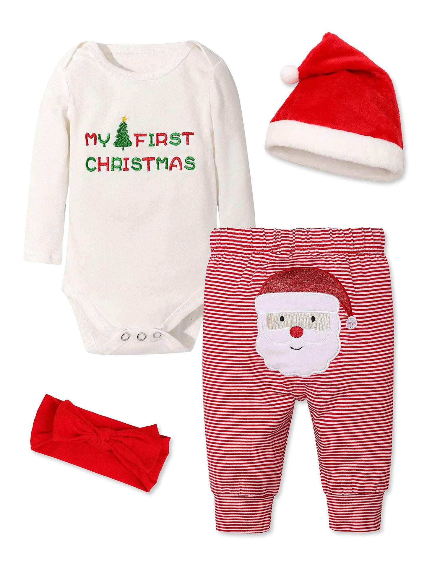 Abbence My First Christmas Baby Girl Boy Christmas Outfit,Baby 1St Christmas 4Pcs 12-18 Months